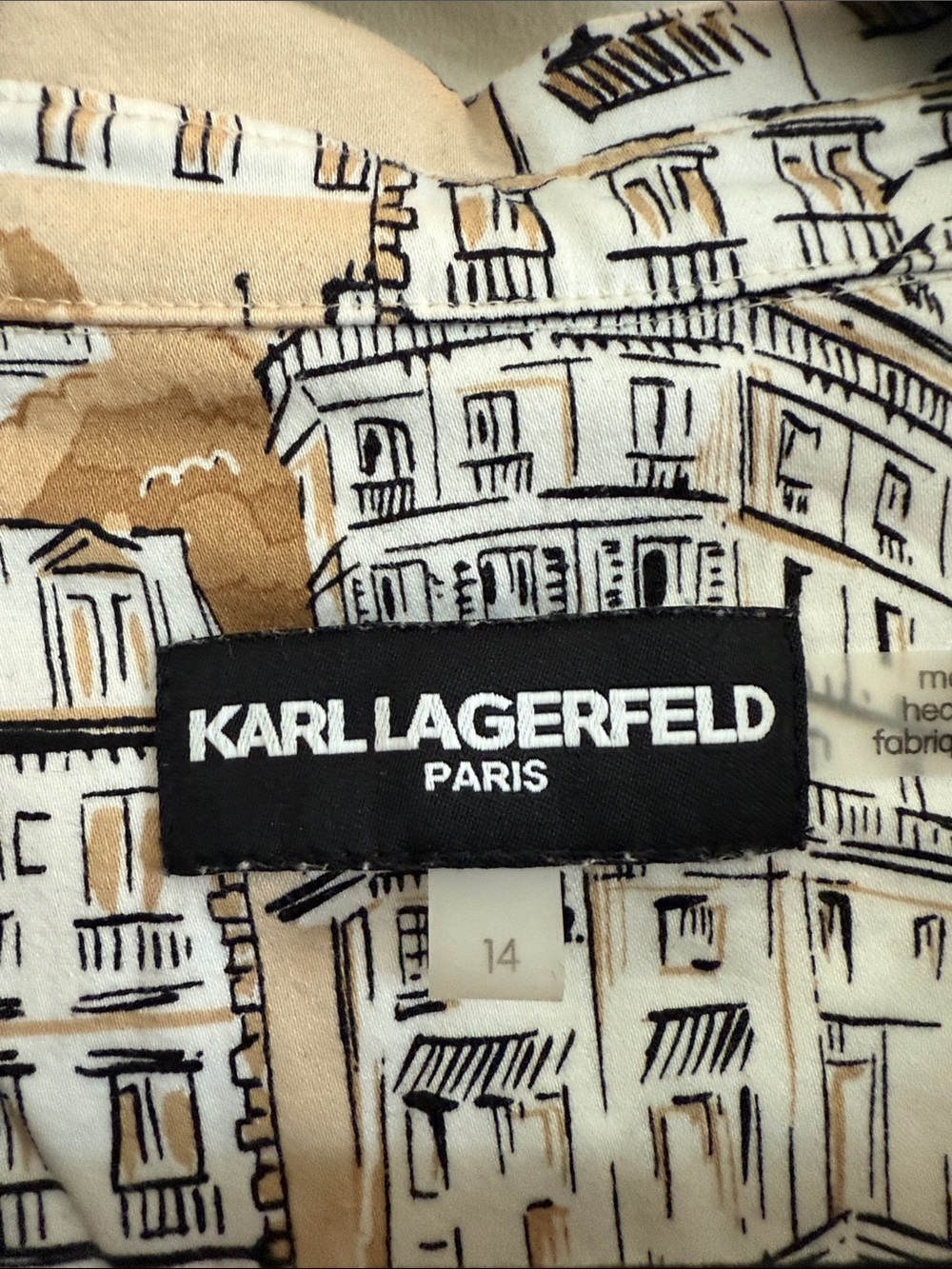 Karl Lagerfeld Beige, White & Black Printed Shirt Midi Dress - Picture 2 of 3